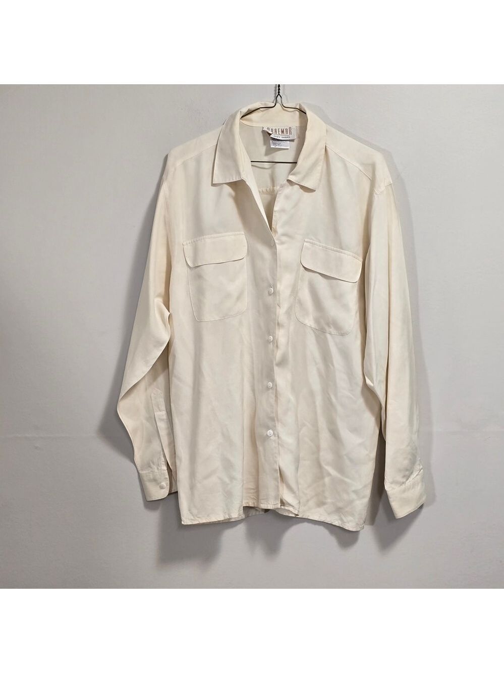 Vintage Braemar Jeremy Scott Cream Button-Up 100% Silk Blouse
